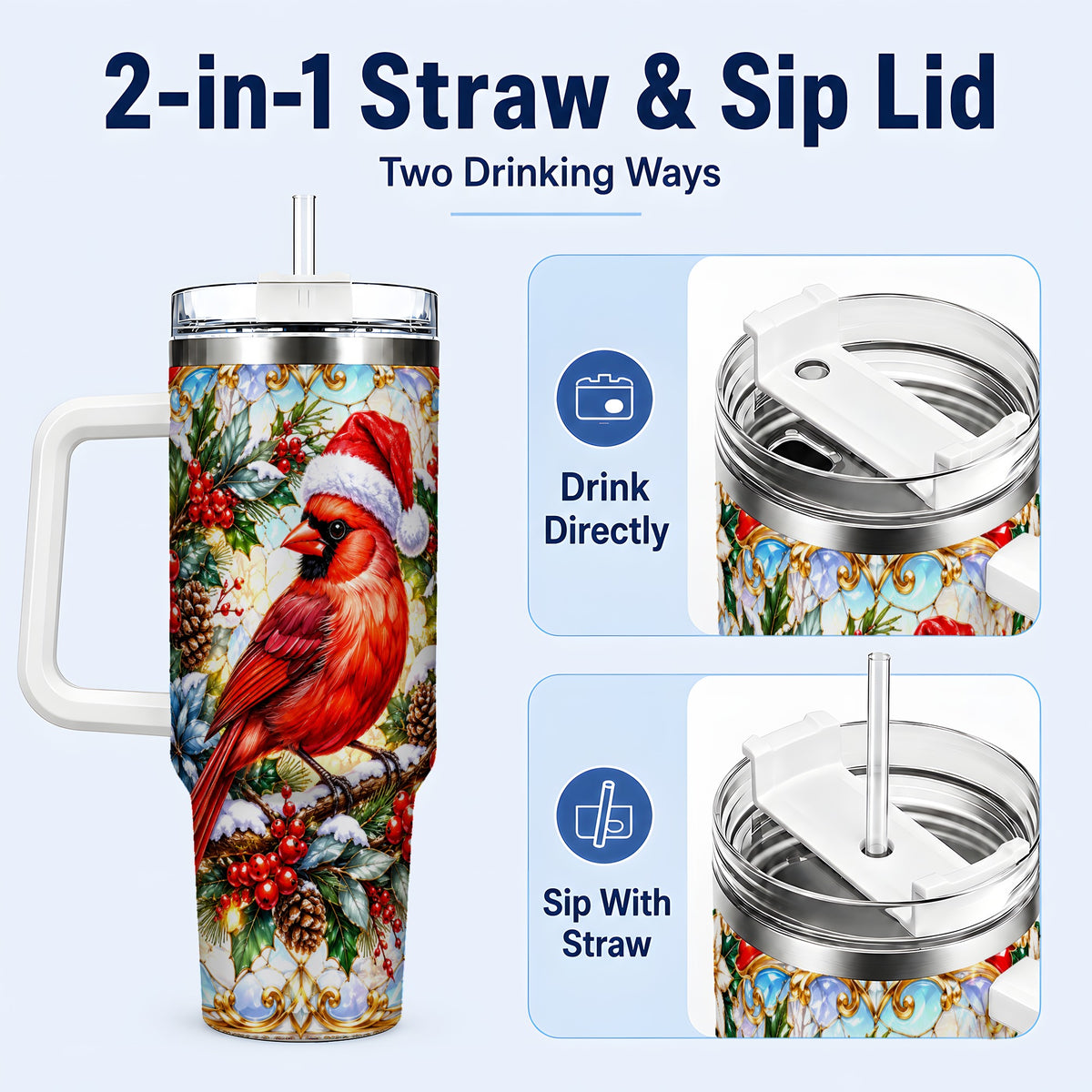 #pl[40oz|White] Cardinal 40oz Tumbler, Red Bird Tumbler, Stainless Steel Travel Cup