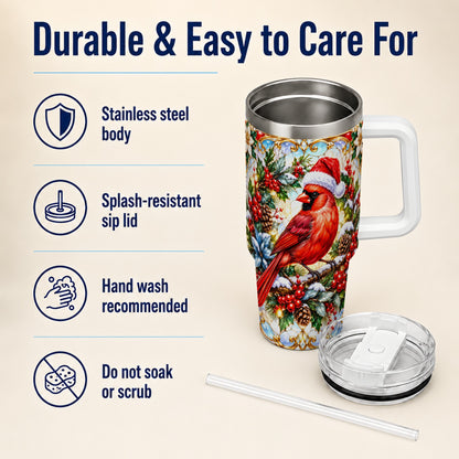 Cardinal 40oz Tumbler, Red Bird Tumbler, Stainless Steel Travel Cup