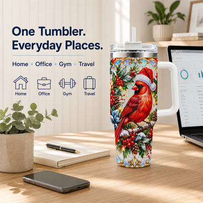 Cardinal 40oz Tumbler, Red Bird Tumbler, Stainless Steel Travel Cup