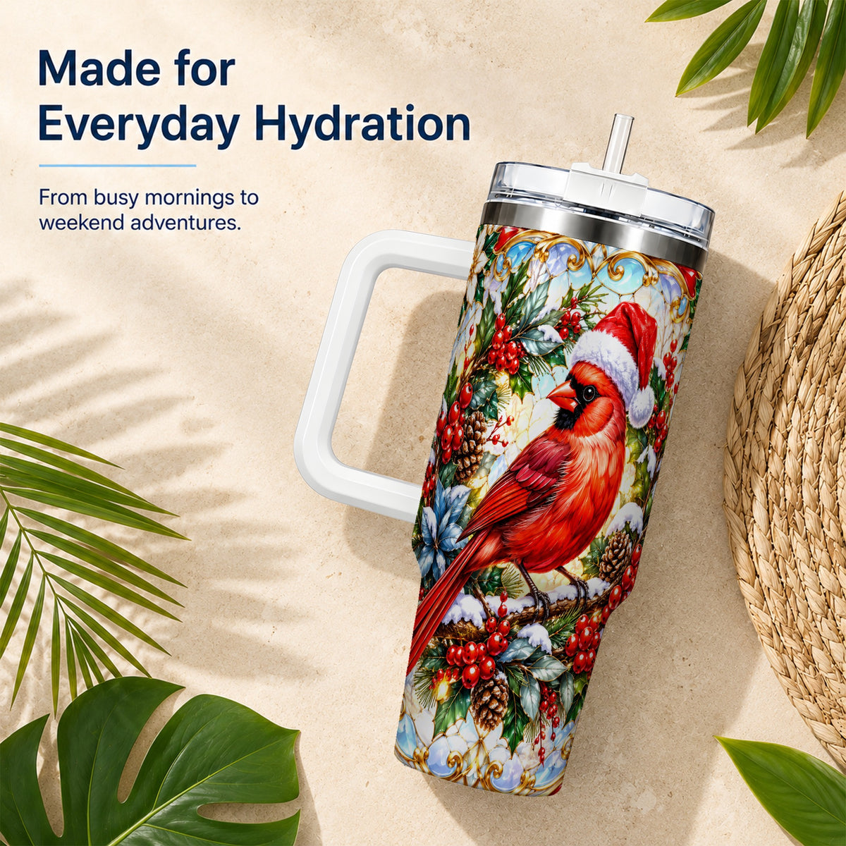 Cardinal 40oz Tumbler, Red Bird Tumbler, Stainless Steel Travel Cup