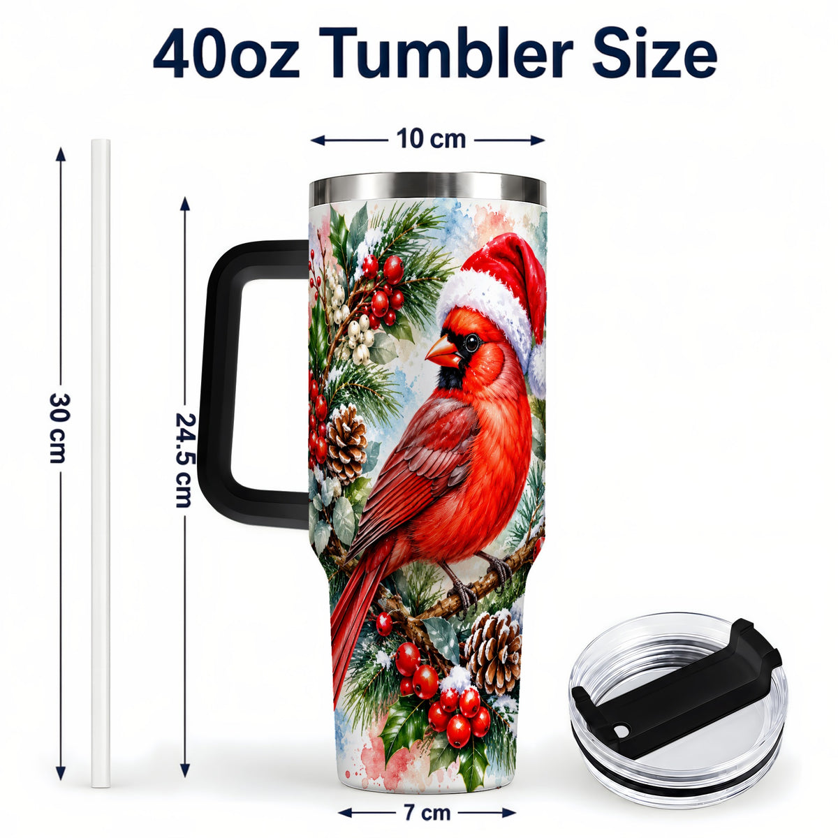 #pl[40oz|Black] Cardinal 40oz Tumbler, Watercolor Bird Tumbler, Stainless Steel Travel Cup