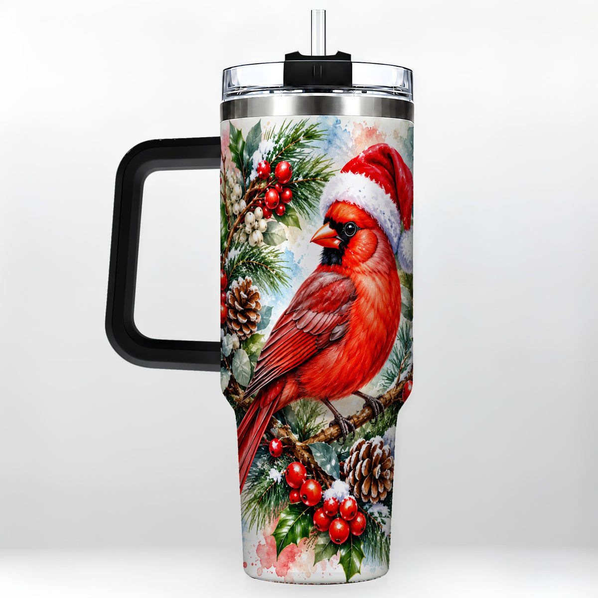 #pl[40oz|Black] Cardinal 40oz Tumbler, Watercolor Bird Tumbler, Stainless Steel Travel Cup