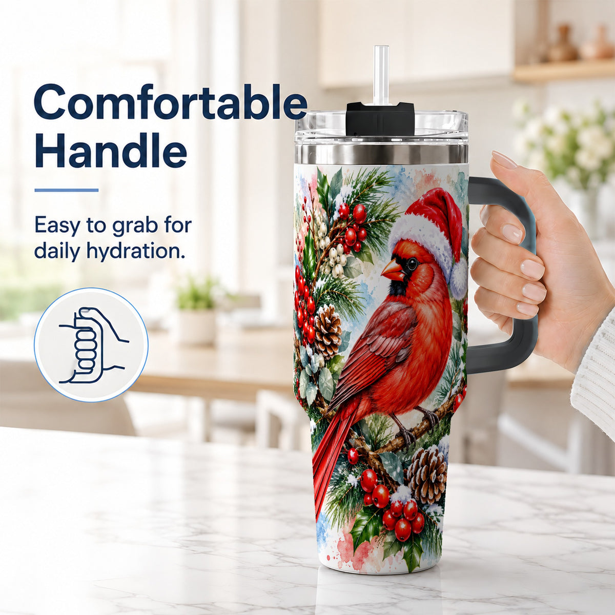 #pl[40oz|Black] Cardinal 40oz Tumbler, Watercolor Bird Tumbler, Stainless Steel Travel Cup