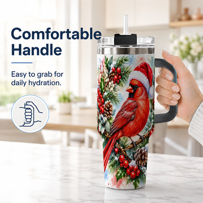 #pl[40oz|Black] Cardinal 40oz Tumbler, Watercolor Bird Tumbler, Stainless Steel Travel Cup