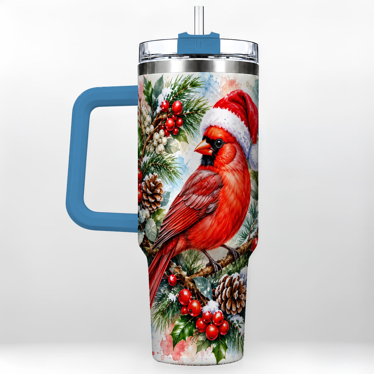 #pl[40oz|Blue] Cardinal 40oz Tumbler, Watercolor Bird Tumbler, Stainless Steel Travel Cup