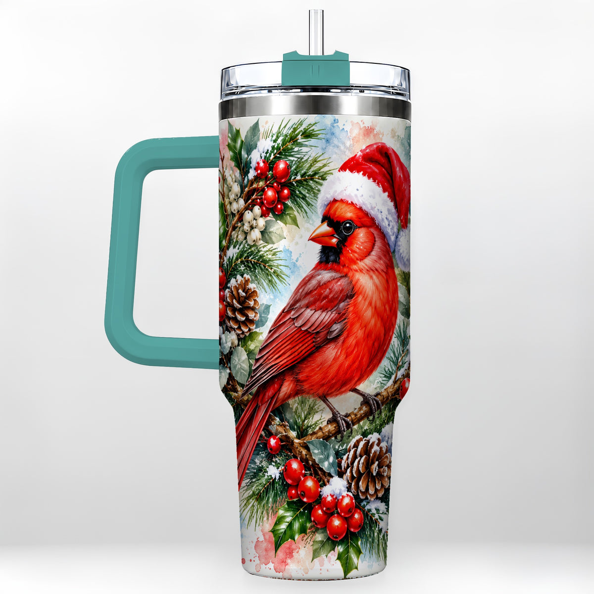 #pl[40oz|Green] Cardinal 40oz Tumbler, Watercolor Bird Tumbler, Stainless Steel Travel Cup