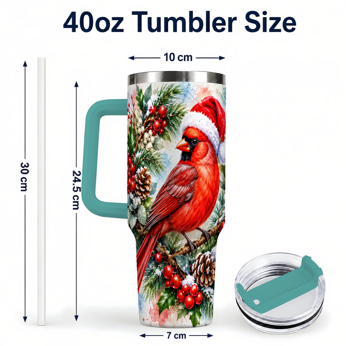 #pl[40oz|Green] Cardinal 40oz Tumbler, Watercolor Bird Tumbler, Stainless Steel Travel Cup