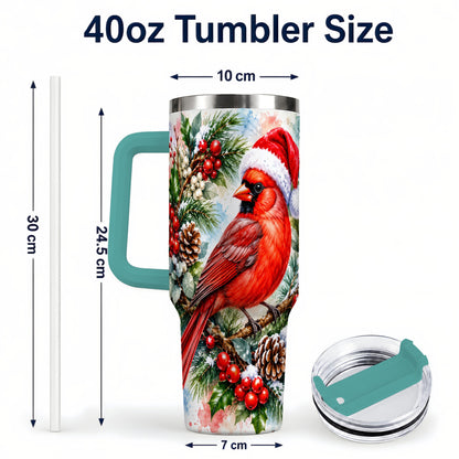 #pl[40oz|Green] Cardinal 40oz Tumbler, Watercolor Bird Tumbler, Stainless Steel Travel Cup