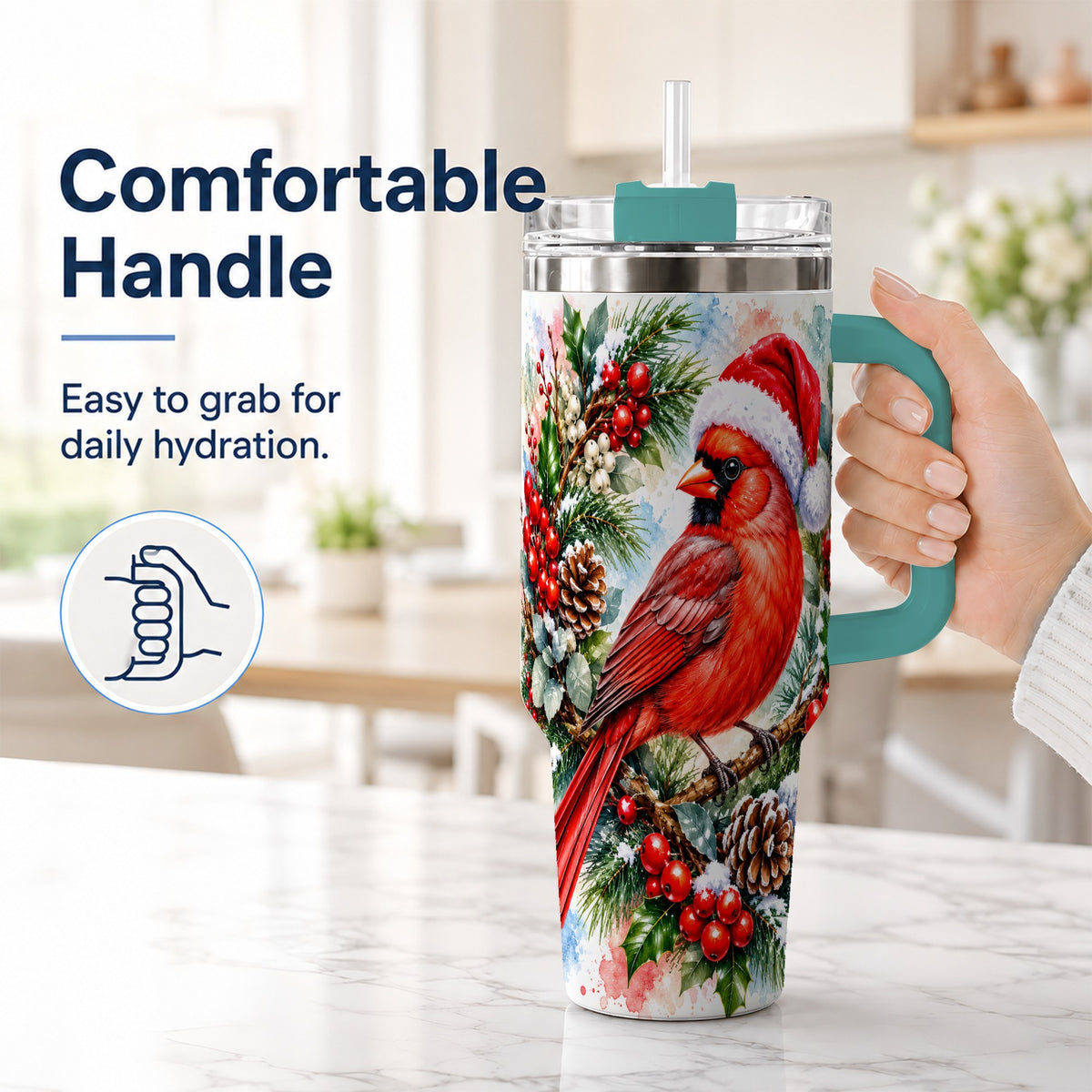 #pl[40oz|Green] Cardinal 40oz Tumbler, Watercolor Bird Tumbler, Stainless Steel Travel Cup