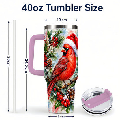 #pl[40oz|Pink] Cardinal 40oz Tumbler, Watercolor Bird Tumbler, Stainless Steel Travel Cup