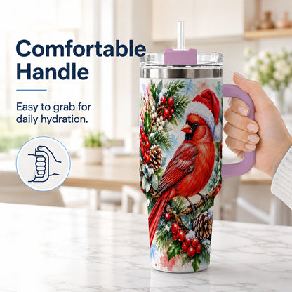 #pl[40oz|Pink] Cardinal 40oz Tumbler, Watercolor Bird Tumbler, Stainless Steel Travel Cup