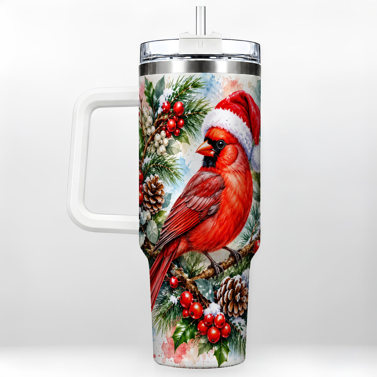 Cardinal 40oz Tumbler, Watercolor Bird Tumbler, Stainless Steel Travel Cup