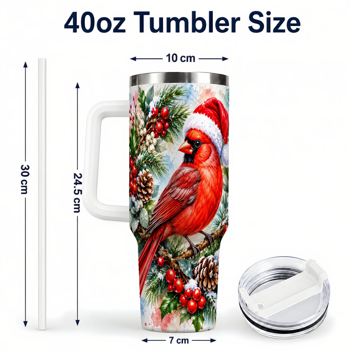 #pl[40oz|White] Cardinal 40oz Tumbler, Watercolor Bird Tumbler, Stainless Steel Travel Cup