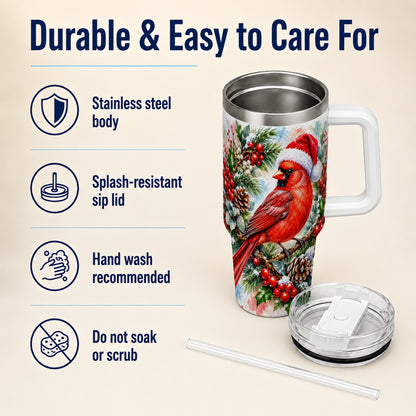 Cardinal 40oz Tumbler, Watercolor Bird Tumbler, Stainless Steel Travel Cup