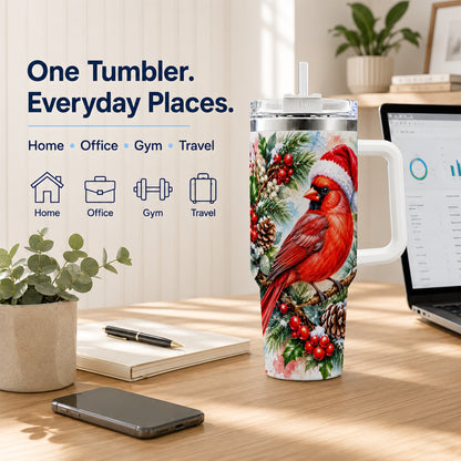 Cardinal 40oz Tumbler, Watercolor Bird Tumbler, Stainless Steel Travel Cup
