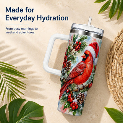 Cardinal 40oz Tumbler, Watercolor Bird Tumbler, Stainless Steel Travel Cup
