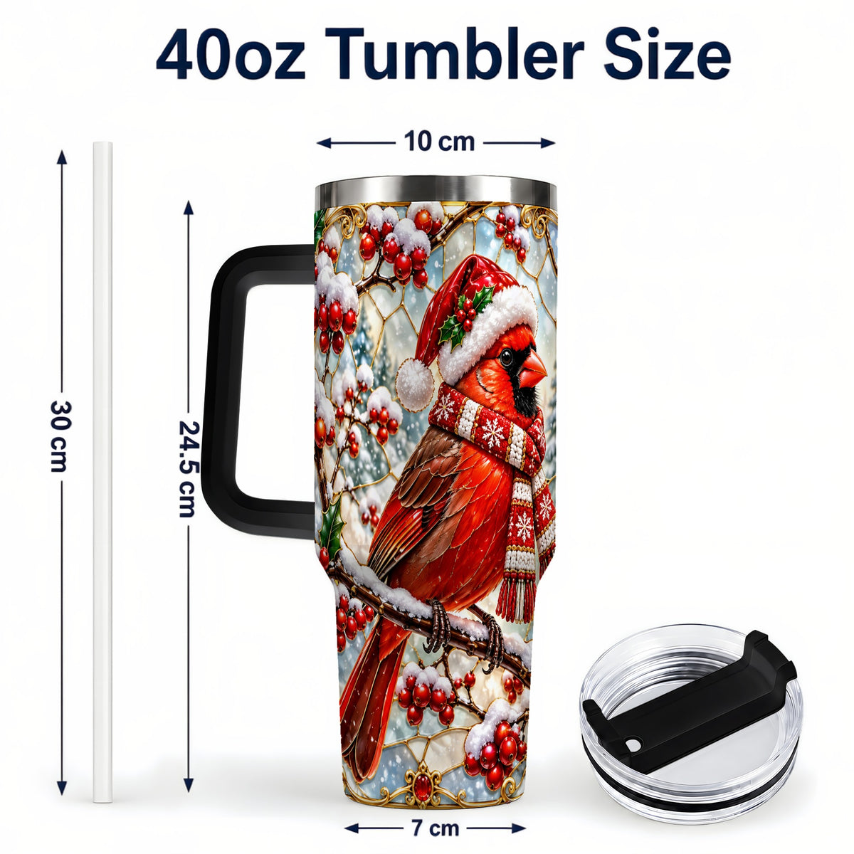 #pl[40oz|Black] Cardinal 40oz Tumbler, Scarf Bird Tumbler, Stainless Steel Travel Cup