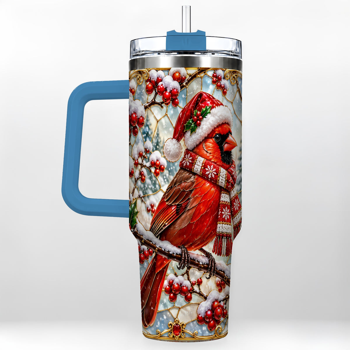 #pl[40oz|Blue] Cardinal 40oz Tumbler, Scarf Bird Tumbler, Stainless Steel Travel Cup