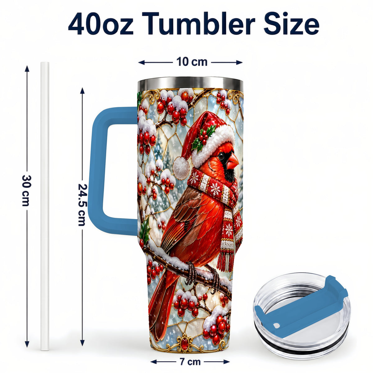 #pl[40oz|Blue] Cardinal 40oz Tumbler, Scarf Bird Tumbler, Stainless Steel Travel Cup
