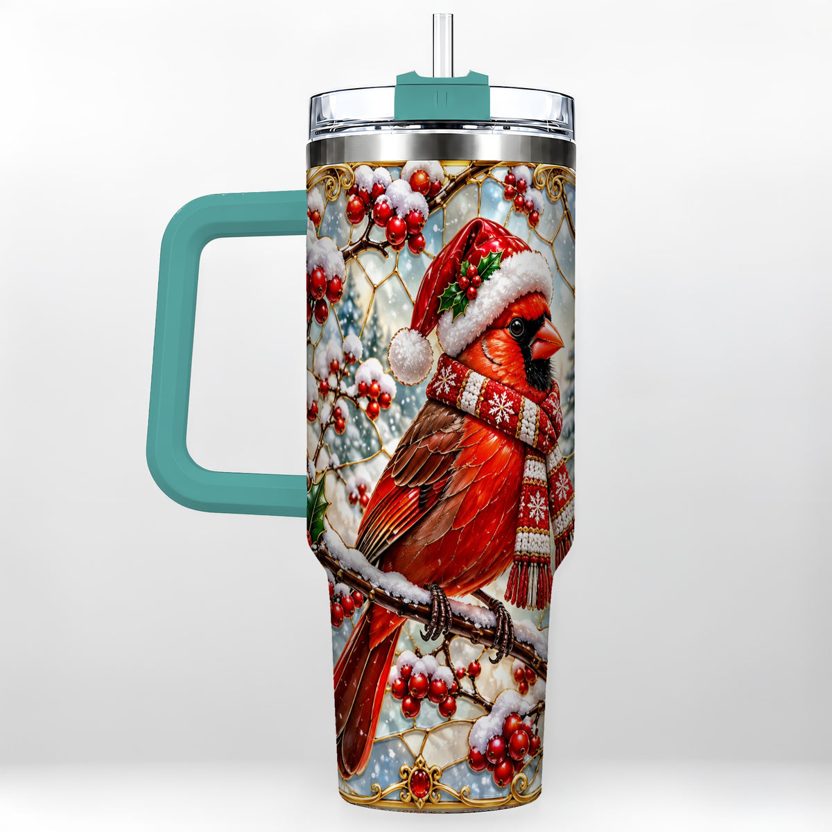 #pl[40oz|Green] Cardinal 40oz Tumbler, Scarf Bird Tumbler, Stainless Steel Travel Cup