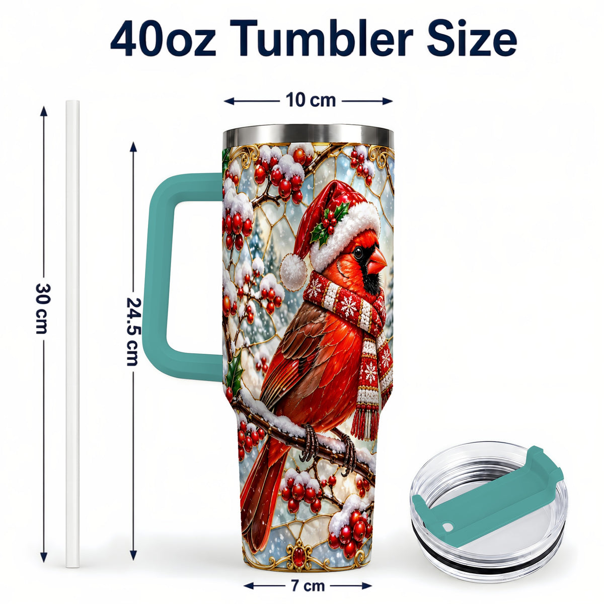 #pl[40oz|Green] Cardinal 40oz Tumbler, Scarf Bird Tumbler, Stainless Steel Travel Cup