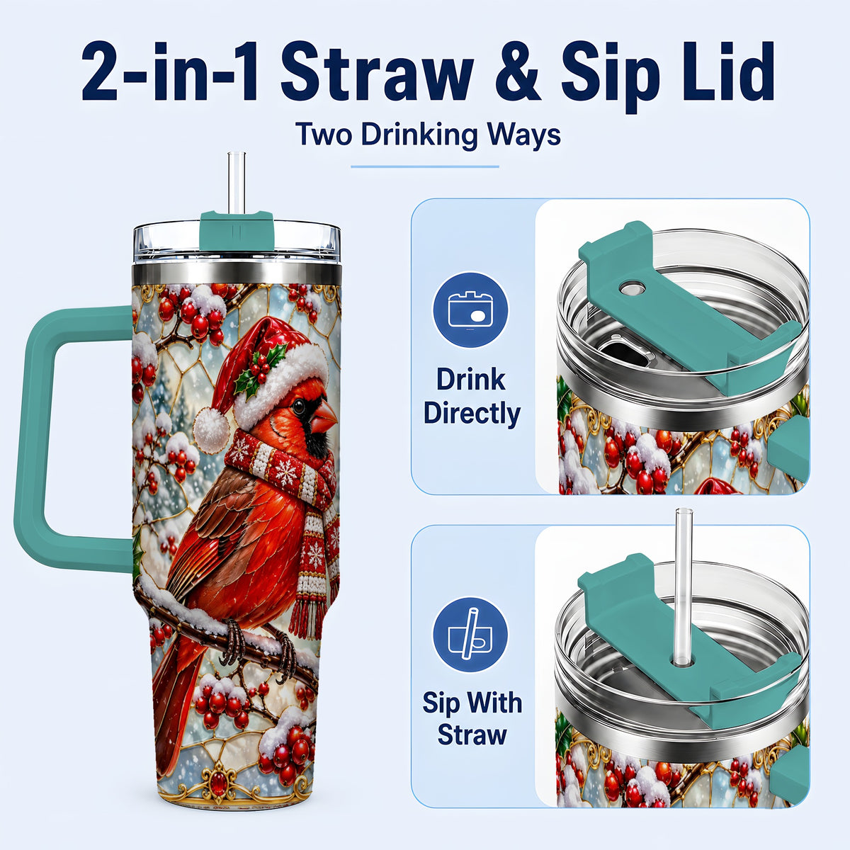 #pl[40oz|Green] Cardinal 40oz Tumbler, Scarf Bird Tumbler, Stainless Steel Travel Cup