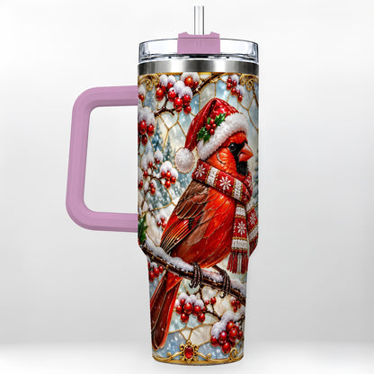 #pl[40oz|Pink] Cardinal 40oz Tumbler, Scarf Bird Tumbler, Stainless Steel Travel Cup