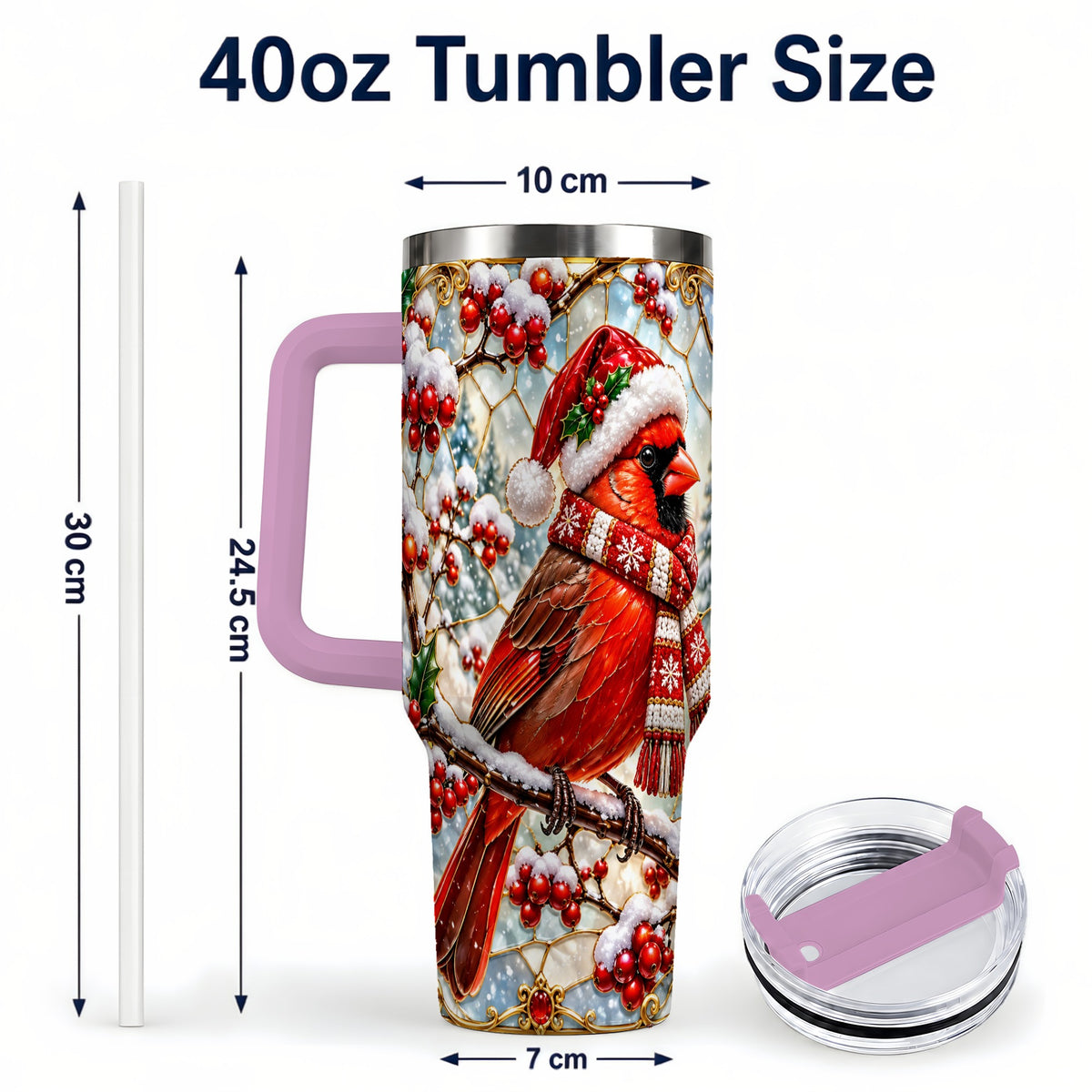 #pl[40oz|Pink] Cardinal 40oz Tumbler, Scarf Bird Tumbler, Stainless Steel Travel Cup
