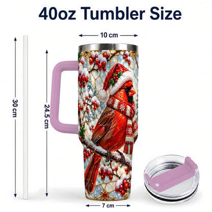#pl[40oz|Pink] Cardinal 40oz Tumbler, Scarf Bird Tumbler, Stainless Steel Travel Cup