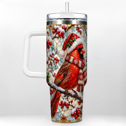 Cardinal 40oz Tumbler, Scarf Bird Tumbler, Stainless Steel Travel Cup