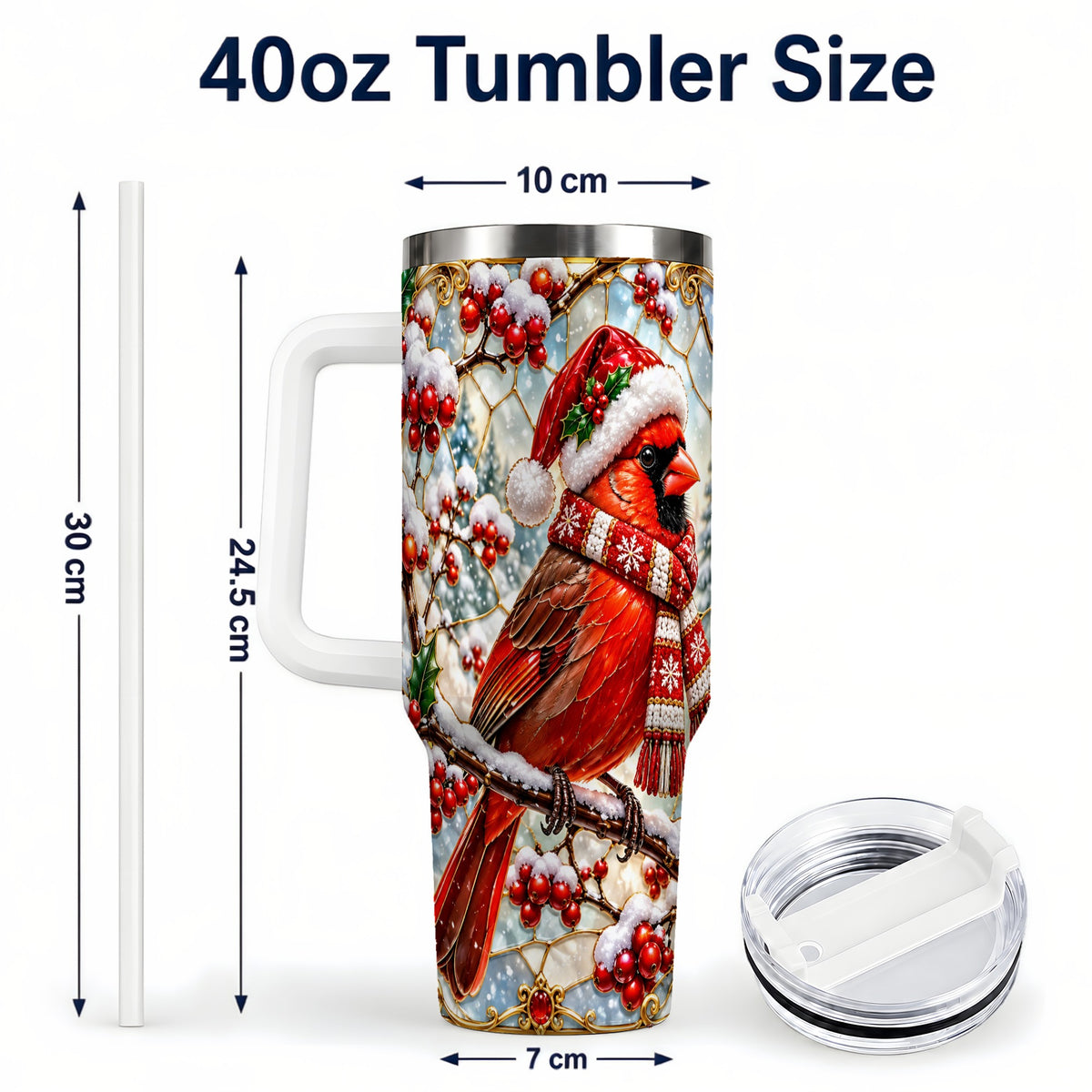 #pl[40oz|White] Cardinal 40oz Tumbler, Scarf Bird Tumbler, Stainless Steel Travel Cup