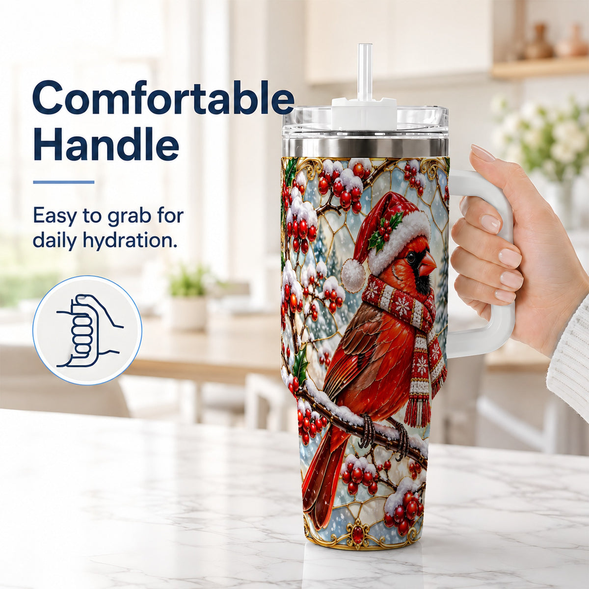 #pl[40oz|White] Cardinal 40oz Tumbler, Scarf Bird Tumbler, Stainless Steel Travel Cup