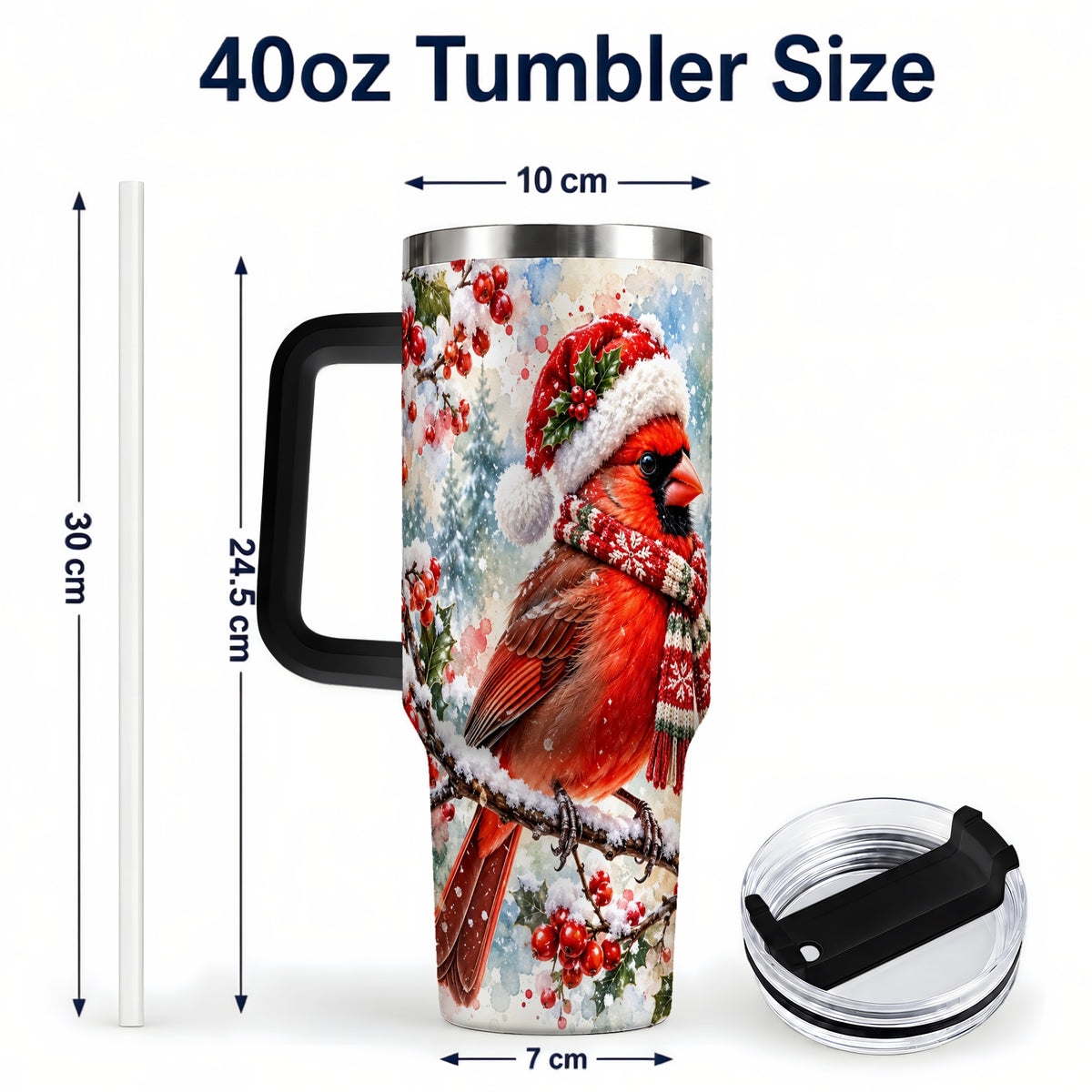 #pl[40oz|Black] Cardinal 40oz Tumbler, Snowy Bird Tumbler, Stainless Steel Travel Cup