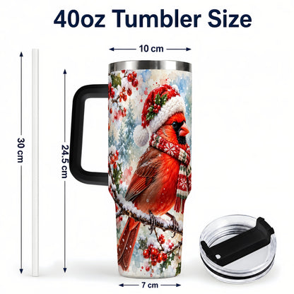 #pl[40oz|Black] Cardinal 40oz Tumbler, Snowy Bird Tumbler, Stainless Steel Travel Cup