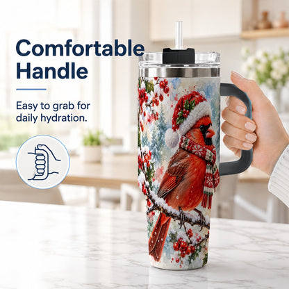 #pl[40oz|Black] Cardinal 40oz Tumbler, Snowy Bird Tumbler, Stainless Steel Travel Cup