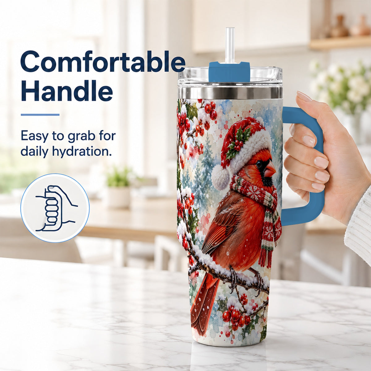 #pl[40oz|Blue] Cardinal 40oz Tumbler, Snowy Bird Tumbler, Stainless Steel Travel Cup