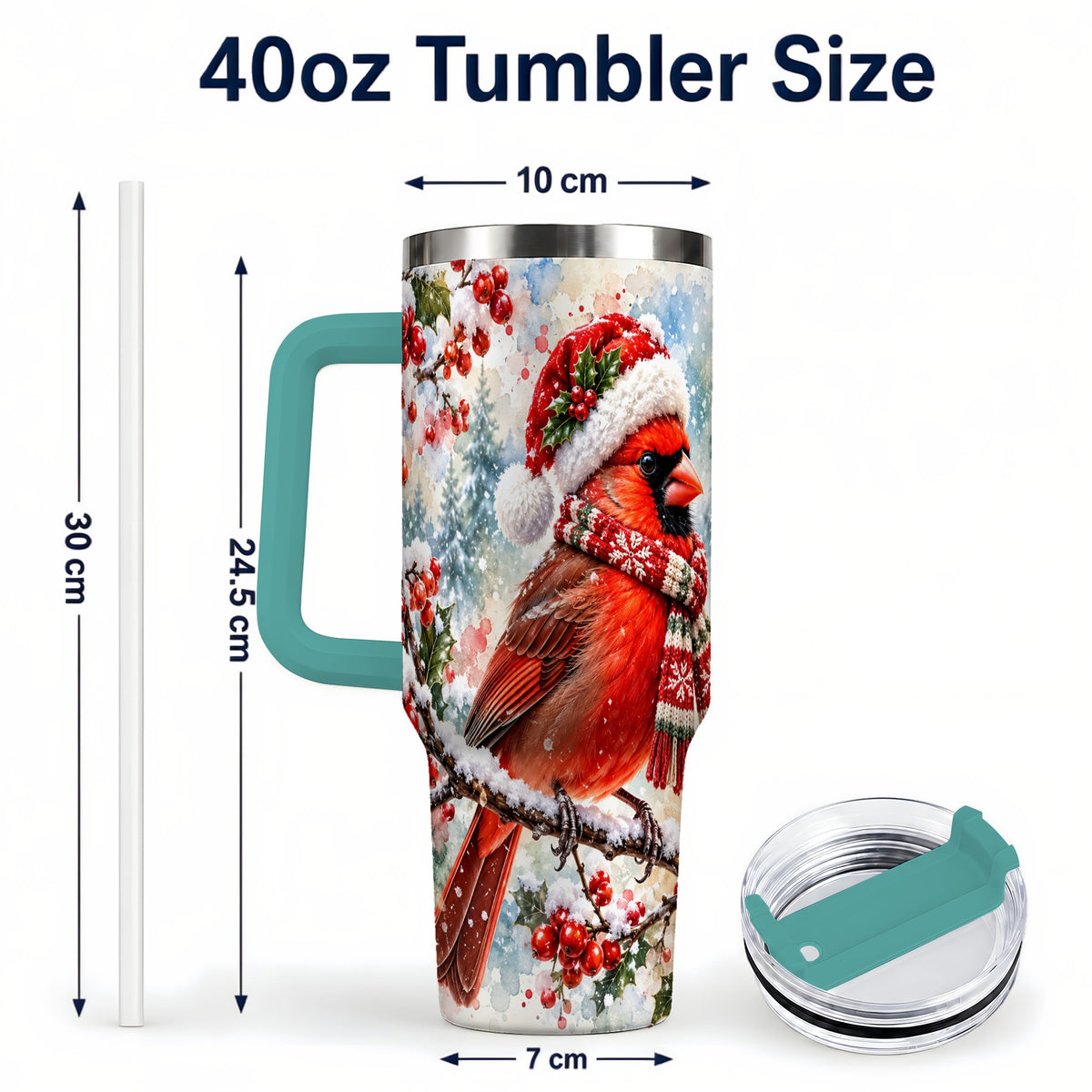 #pl[40oz|Green] Cardinal 40oz Tumbler, Snowy Bird Tumbler, Stainless Steel Travel Cup