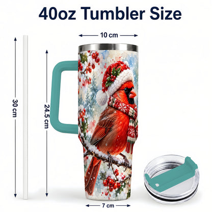 #pl[40oz|Green] Cardinal 40oz Tumbler, Snowy Bird Tumbler, Stainless Steel Travel Cup