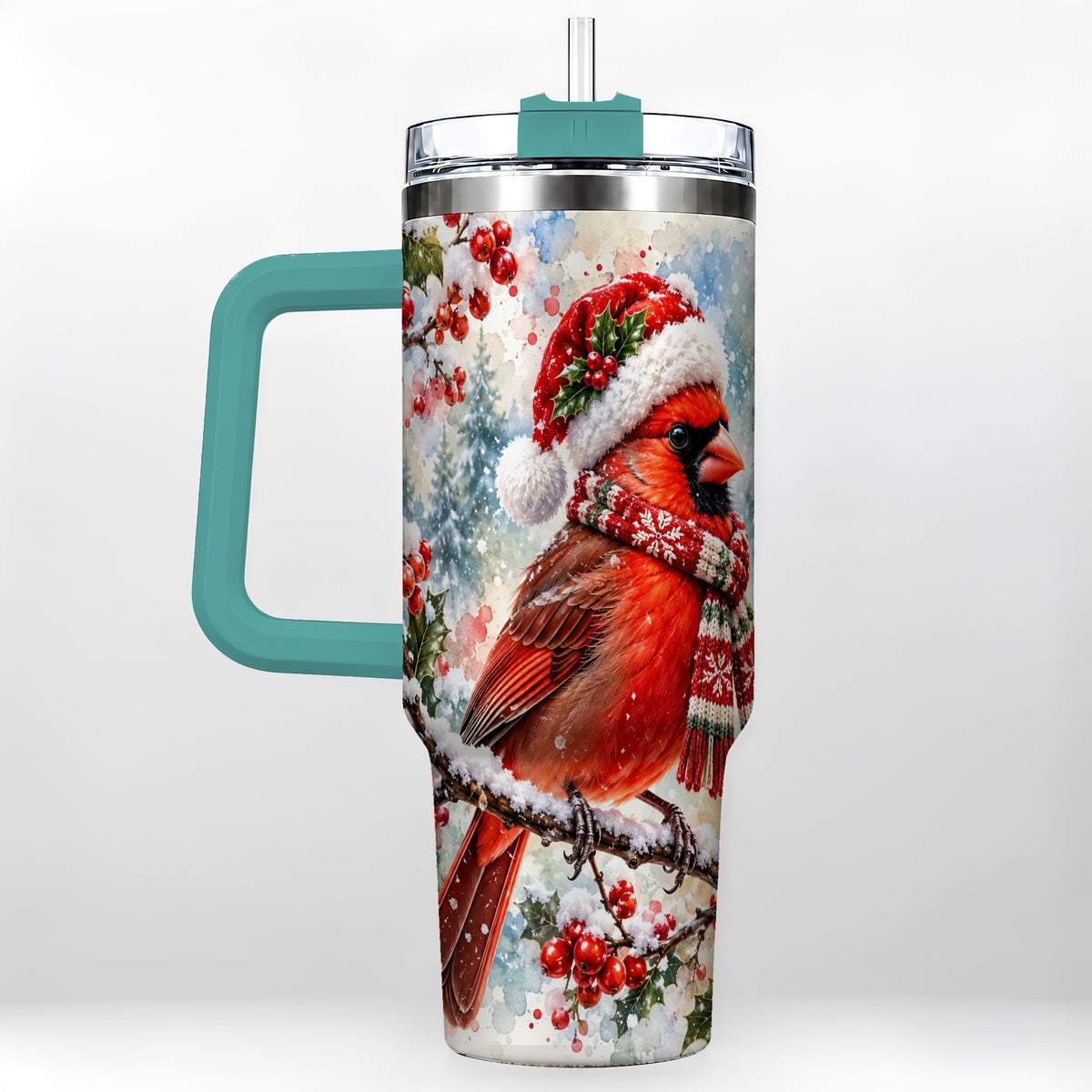 #pl[40oz|Green] Cardinal 40oz Tumbler, Snowy Bird Tumbler, Stainless Steel Travel Cup
