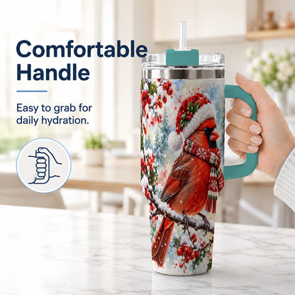 #pl[40oz|Green] Cardinal 40oz Tumbler, Snowy Bird Tumbler, Stainless Steel Travel Cup