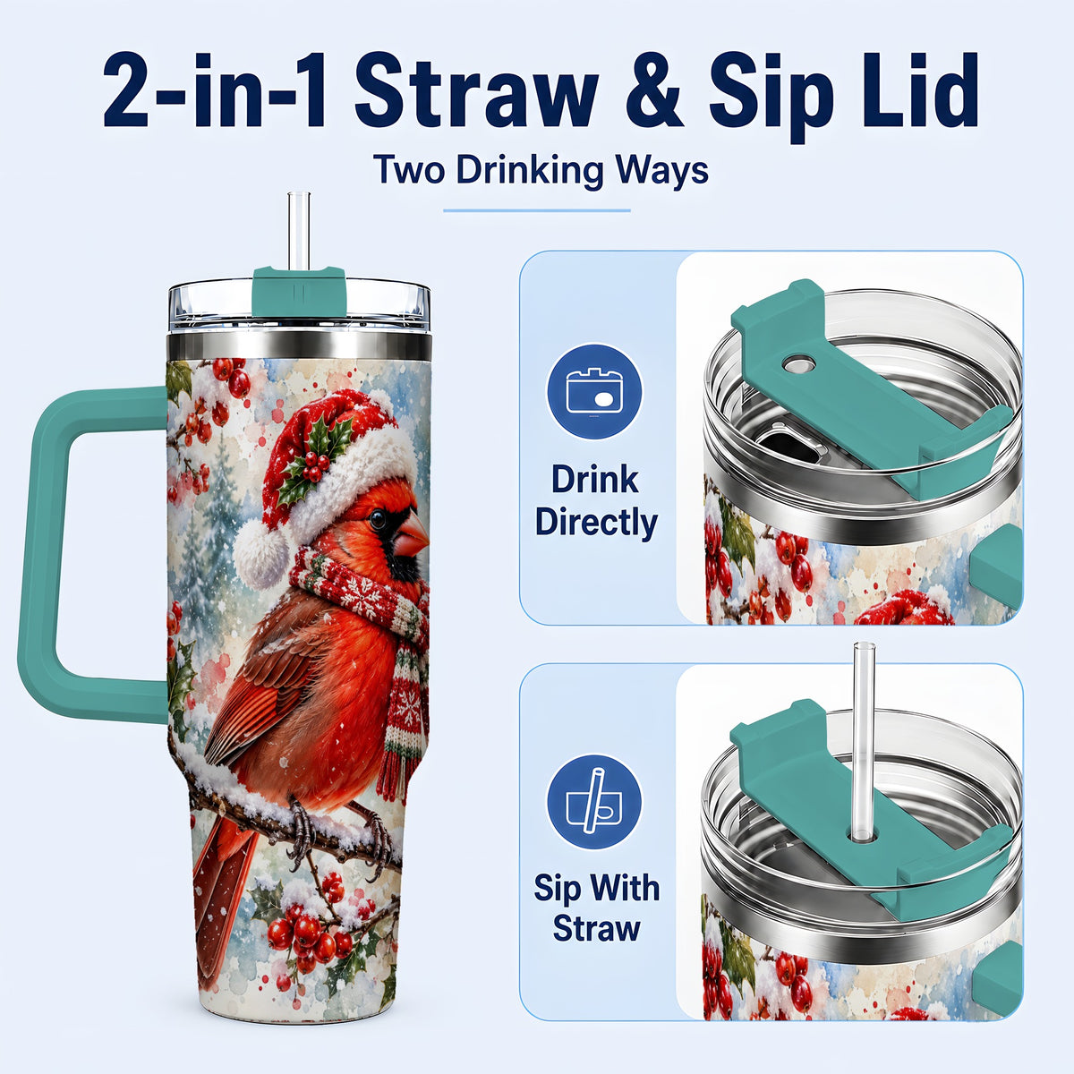 #pl[40oz|Green] Cardinal 40oz Tumbler, Snowy Bird Tumbler, Stainless Steel Travel Cup