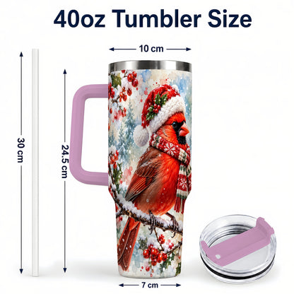 #pl[40oz|Pink] Cardinal 40oz Tumbler, Snowy Bird Tumbler, Stainless Steel Travel Cup