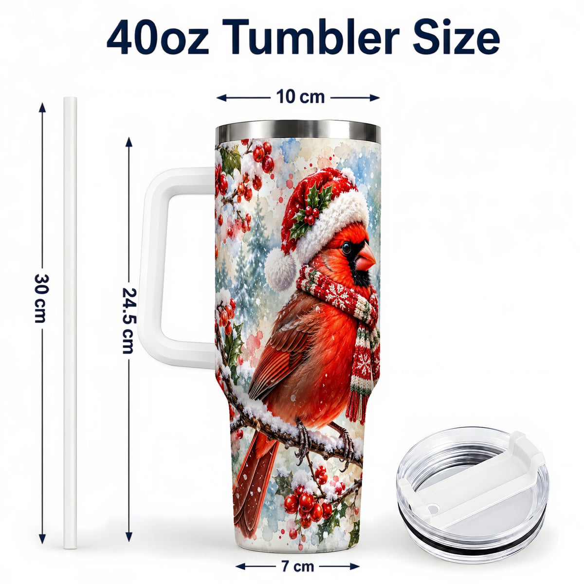 #pl[40oz|White] Cardinal 40oz Tumbler, Snowy Bird Tumbler, Stainless Steel Travel Cup