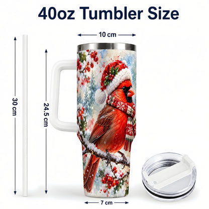 #pl[40oz|White] Cardinal 40oz Tumbler, Snowy Bird Tumbler, Stainless Steel Travel Cup