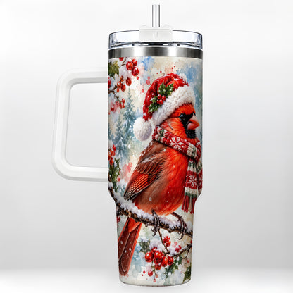 Cardinal 40oz Tumbler, Snowy Bird Tumbler, Stainless Steel Travel Cup