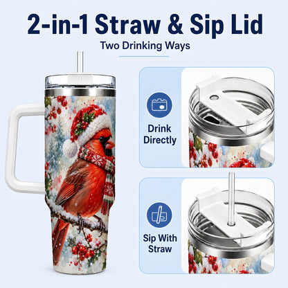 #pl[40oz|White] Cardinal 40oz Tumbler, Snowy Bird Tumbler, Stainless Steel Travel Cup