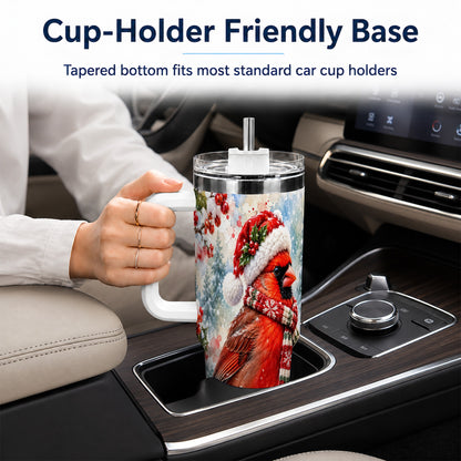 Cardinal 40oz Tumbler, Snowy Bird Tumbler, Stainless Steel Travel Cup