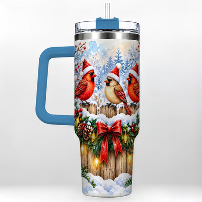 #pl[40oz|Blue] Christmas Cardinals 40oz Tumbler, Winter Bird Stainless Steel Travel Cup