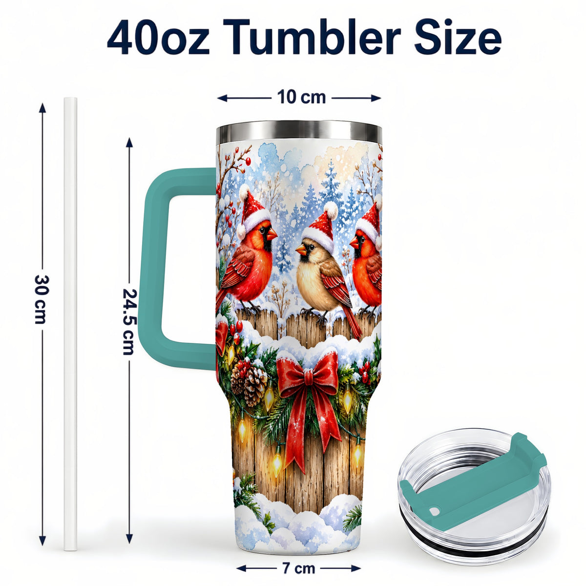 #pl[40oz|Green] Christmas Cardinals 40oz Tumbler, Winter Bird Stainless Steel Travel Cup