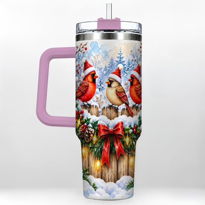 #pl[40oz|Pink] Christmas Cardinals 40oz Tumbler, Winter Bird Stainless Steel Travel Cup